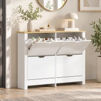 HOMCOM Meuble à chaussures 16 paires, armoire à chaussures étroite avec 4 tiroirs rabattables et étagères réglables(m-15)