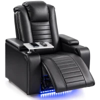 HOMCOM Electric Recliner Armchair w/ Type C+USB, LED Light, PU Leather Cinema Recliner Chair w/ Storage, Tray Table, Black(m-15)