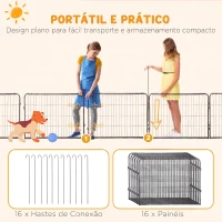 PawHut Parque para Cães com 16 Painéis e 2 Portas, Recinto em Aço para Interior e Exterior 80x60 cm Cinzento(m-6)