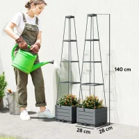 Outsunny 2 Pack Raised Garden Bed with Trellis, Plastic Outdoor Planter Box with Removable Drainage Tray(m-3)