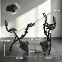 HOMCOM Cyclette Pieghevole 2 in 1, Resistenza Magnetica Regolabile 8 Livelli, Cyclette da Casa Silenziosa con Sensore Cardiaco, Sedile Regolabile, Bande Elastici, Schermo LCD, Ruote, Nero(m-3)