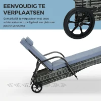 Outsunny poly-rotan ligbank ligstoel rotan ligstoel tuinmeubel mobiel grijs(m-7)