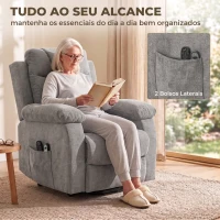 HOMCOM Cadeirão Relax Reclinável Elétrico Elevatório com 8 Pontos de Massagem, Calor Lombar, USB, Comando e Apoio para os Pés, Cinzento(m-7)