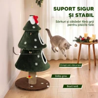 PAWHUT Ansamblu de Zgâriat pentru Pisici, Brad de Crăciun, 2 Culcușuri, Scară din Sisal, Stâlpi din Iută și Mingi, Verde(m-6)