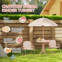 AIYAPLAY Kinderhoekje, Opvouwbare Stoelset met Parasol, Vrolijk Patroon, Roze(m-7)