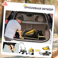 PawHut 2-in-1 Hondenbuggy en Hondentrolley, Opvouwbaar, 1 Mand, 1 Tas, 82 cm x 49,5 cm x 98 cm, Geel(m-6)