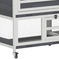 PawHut Clapier pour lapin en bois 2 étages avec roulettes, 3 plateaux, pour 2-3 lapins, 147 x 45 x 89,5 cm, gris(m-12)