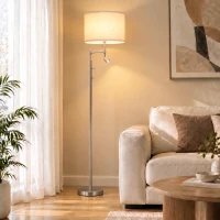 HOMCOM Modern Floor Lamp with Built-In Reading Light, Standing Lamp with Independent Switch, Satin Nickel(m-9)