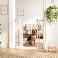 PawHut Pressure Fit Dog Stair Gate No Drilling Safety Gate Auto Close for Doorways, Hallways, 74-100cm Adjustable, 94cm Tall, White(m-14)