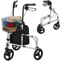 HOMCOM Rolator pliabil ușor pentru seniori cu geantă și coș, 3 roți, 136 kg, argintiu(m-12)