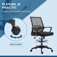 Vinsetto Scaun de Birou Reglabil din Material Textil cu Plasă și Brațe, cu Suport pentru Picioare, 64x59x104-124 cm, Negru(m-7)