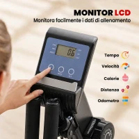 HOMCOM Cyclette Orizzontale Magnetica 8 Resistenze, Display LCD, Sedile Regolabile ed Elastici per Braccia(m-5)
