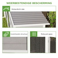 PawHut Kippenhok L-vormig van hout met 2 huisjes, 2 niveaus, ren, loopplank, 251 x 192 x 103 cm Grijs(m-6)