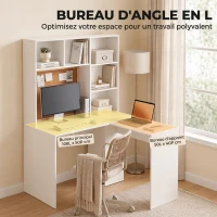 HOMCOM Bureau d'Angle, 108 x 100 x 153 cm, Bureau Informatique en L avec Support pour Écran, Compartiments Ouverts, Blanc(m-4)