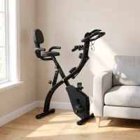 HOMCOM Cyclette Pieghevole 2 in 1, Resistenza Magnetica Regolabile 8 Livelli, Cyclette da Casa Silenziosa con Sensore Cardiaco, Sedile Regolabile, Bande Elastici, Schermo LCD, Ruote, Nero(m-8)