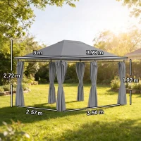 Outsunny Gazebo din Oțel 3x4 m cu Acoperiș din Material Textil și 6 Perdele Detașabile, Gri(m-3)