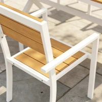Outsunny Tuinmeubelset 7-delig met tafel en 6 stapelbare stoelen houtlook aluminium frame teak(m-11)