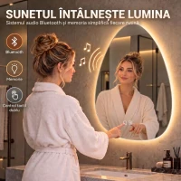 HOMCOM Oglindă de baie cu LED, 3 culori, 60x80 cm, neregulată, Bluetooth, antiaburire, touch(m-6)