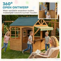 AIYAPLAY Kinder speelhuis van dennenhout, Opvouwbare Speelhut met Vensters, Deur, voor Kinderen van 3-8 Jaar, Bruin+Blauw(m-7)
