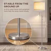 HOMCOM Modern Floor Lamp with Built-In Reading Light, Standing Lamp with Independent Switch, Satin Nickel(m-7)