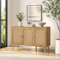 HOMCOM Aparador para Sala de Estar com 3 Portas em Vime Aparador Estilo Boémio, com Prateleiras Ajustáveis 120x40x75 cm Madeira(m-8)