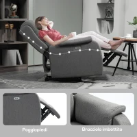 HOMCOM Poltrona Relax Elettrica Reclinabile 150° con Poggiapiedi in Tessuto e Presa USB, Grigio Scuro(m-6)