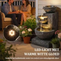 Outsunny 3-laags tuinfontein met LED-verlichting en instelbare pomp, 40 x 37 x 61 cm(m-4)