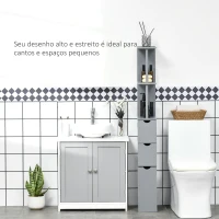 HOMCOM Coluna de Casa de Banho Moderno Móvel Auxiliar com 2 Prateleiras, 2 Gavetas e 1 Porta Anti-queda 15x33x136,8 cm Cinzento(m-5)