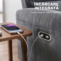 HOMCOM Fotoliu relax electric 155° cu suport pentru picioare, tapițat, rotire 270°, balansoar, șenilă, gri(m-5)