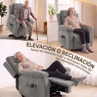 HOMCOM Sillón Relax Reclinable Eléctrico Levanta Personas con 8 Puntos Masaje y Calor Lumbar Puerto USB Mando Reposapiés Gris(m-4)