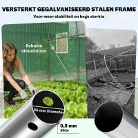 Outsunny Kas 3 x 2 x 2 m folietunnel met vergrendelbare openslaande deur 6 oprolbare gaasramen steunstangen(m-7)