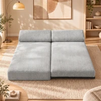 HOMCOM Canapé‑lit 3 places convertible 4 en 1, 2 coussins d'accoudoir, chenille, pieds en acier, 193x82x58 cm, Gris(m-2)