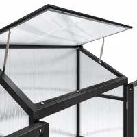 Outsunny 4 x 2ft Polycarbonate Greenhouse, Quick Setup, Lean-to Green House with 2 Hinged Doors, Top Vent, Black(m-12)