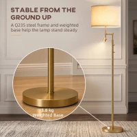 HOMCOM Modern Floor Lamp with Built-In Reading Light, Standing Lamp with Independent Switch, Copper(m-7)
