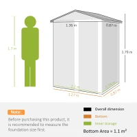 Outsunny 4.5 x 3ft Metal Garden Shed, Outdoor Storage Shed with Pitched Roof, Lockable Sliding Door for Garden, Patio, Dark Grey(m-3)