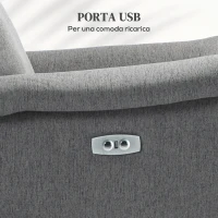 HOMCOM Poltrona Relax Elettrica Reclinabile 150° con Poggiapiedi in Tessuto e Presa USB, Grigio Scuro(m-7)