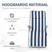 Outsunny Tuinstoel 2x Inklapbaar 60x75x104cm, Verstelbare Rugleuning, 5 Standen, Blauw Wit(m-7)