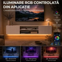 HOMCOM Suport TV pentru Ecrane de Până la 65" cu Raft Reglabil, 140 x 29,5 x 26,5 cm, Alb(m-6)