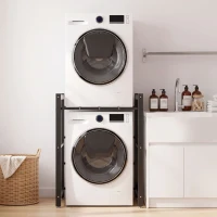 HOMCOM Suport suprapunere mașină de spălat și uscător, oțel, 300 kg, 75x62x97-105 cm, negru(m-9)