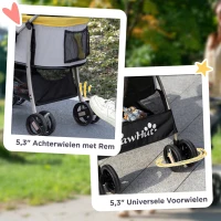 PawHut 2-in-1 Hondenbuggy en Hondentrolley, Opvouwbaar, 1 Mand, 1 Tas, 82 cm x 49,5 cm x 98 cm, Geel(m-7)