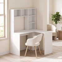 HOMCOM Bureau d'Angle, 108 x 100 x 153 cm, Bureau Informatique en L avec Support pour Écran, Compartiments Ouverts, Blanc(m-2)