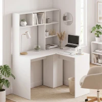 HOMCOM Bureau d'Angle, 108 x 100 x 153 cm, Bureau Informatique en L avec Support pour Écran, Compartiments Ouverts, Blanc(m-14)
