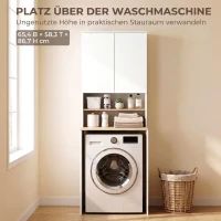 HOMCOM Wasmachinekast met verstelbare legplank en 2 deuren, wit/eiken(m-4)