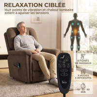 HOMCOM Fauteuil Releveur Électrique Massage et Chaleur Fauteuil Relax Électrique Velours Port USB Dossier Inclinable Marron(m-5)
