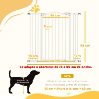 PawHut Barrera de Seguridad para Perros Extensible 74-100 cm para Puertas y Escaleras Cierre Automático Doble Bloqueo Blanco(m-3)