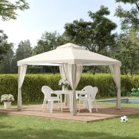Outsunny tuinpaviljoen gazebo tuintent partytent met 4 x zijwand weerbestendig metaal + polyester crème wit 3 x 3 x 2.6 m(m-2)