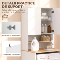 HOMCOM Dulap deasupra Mașinii de Spălat, 2 Uși Soft-Close, Raft Reglabil, 2 Rafturi Deschise, 68x59.8x188.6 cm, Alb și Stejar(m-7)