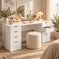 HOMCOM Bureau 140 cm met 8 laden, modern bureau met opbergruimte, witte houtlook(m-8)