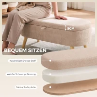 HOMCOM Aufbewahrungsbank aus Sherpa-Fleece Sitzbank mit Stauraum mit Holzbeinen in Beige(m-5)