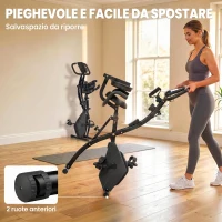 HOMCOM Cyclette Pieghevole 2 in 1, Resistenza Magnetica Regolabile 8 Livelli, Cyclette da Casa Silenziosa con Sensore Cardiaco, Sedile Regolabile, Bande Elastici, Schermo LCD, Ruote, Nero(m-7)